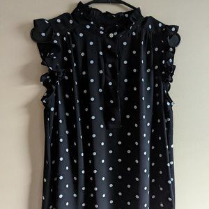 Loft S Black and White polkadot print Chiffon Sleeveless Blouse